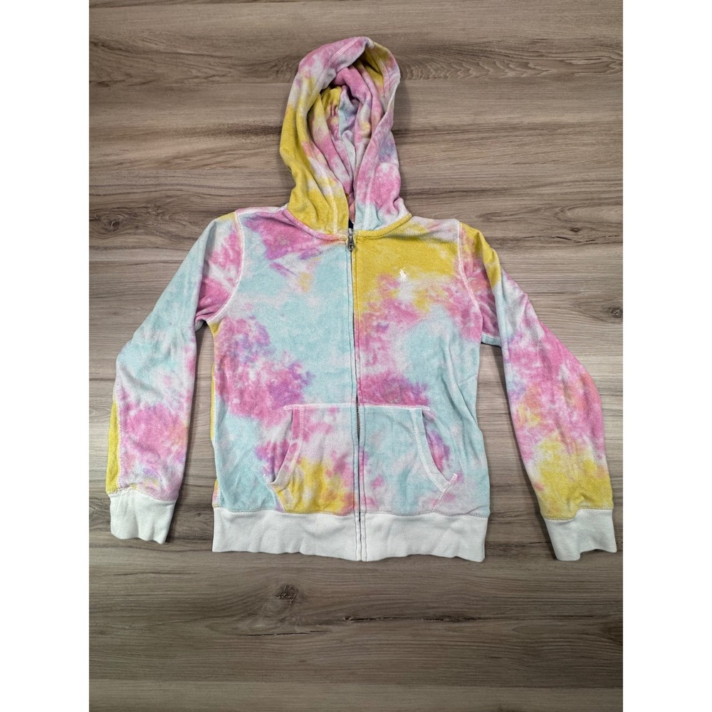 Polo Ralph Lauren Girls Tie Dye Terry Cloth Full Zip Hoodie Pastel Size L 12-14